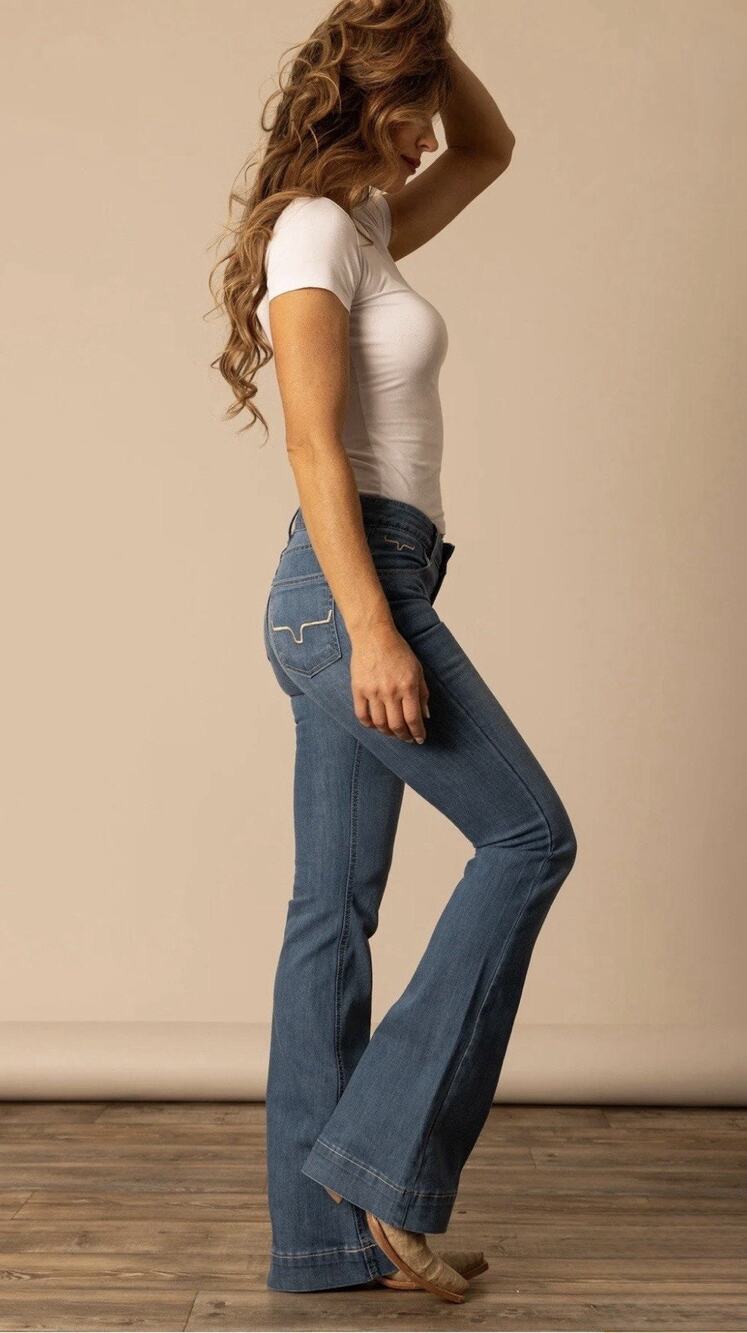 Kimes Ranch Lola Mid-Rise Flare Trouser Jeans — 4 x 34L SoHo Fade Cowgirl USA